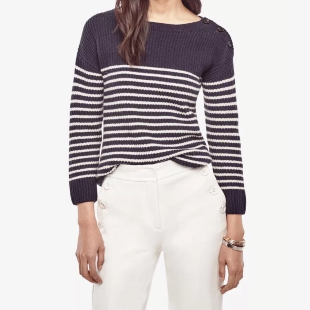 Ann Taylor Wool Cashmere Striped Nautical Sweater